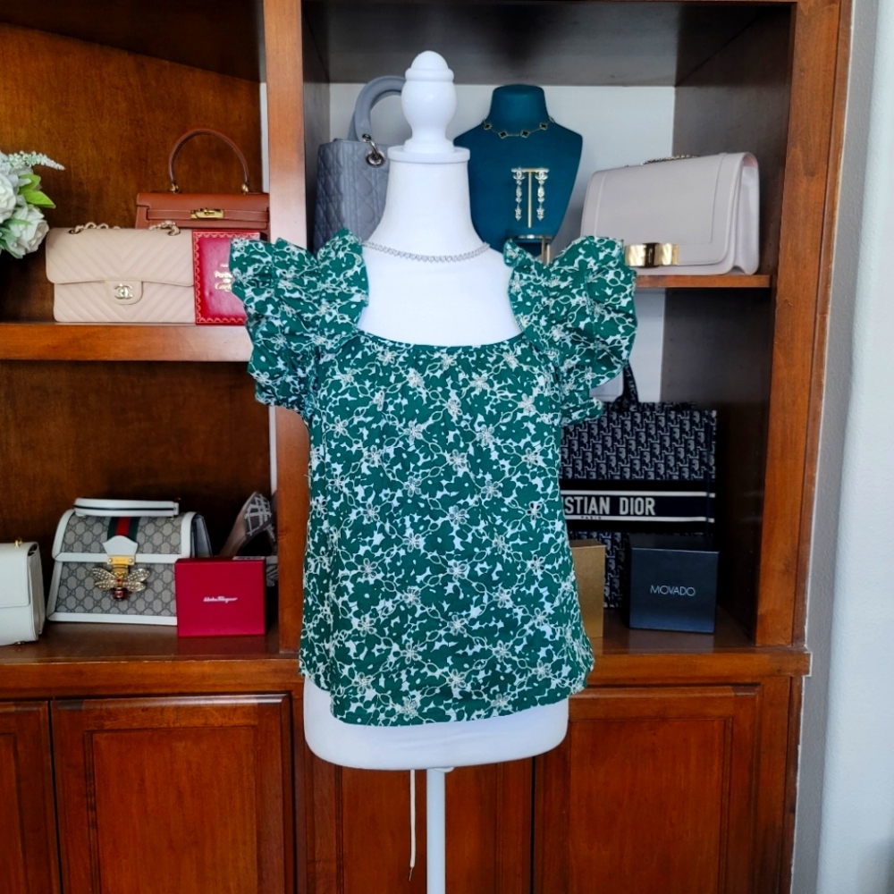 Luna Moon Ruffled Sleeve Floral Blouse